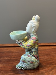 A Chinese famille rose figure of a lady with a bowl, Yongzheng