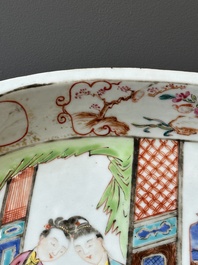 An oval Chinese Canton famille rose 'mandarin subject' bowl, Qianlong