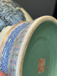 A Chinese famille rose vase with a mountainous landscape, Qianlong mark, Republic