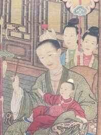Chinese school: 'Emperor Qianlong with children', ink and colour on silk, 18/19th C.