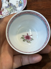 Tasse et soucoupe en porcelaine de Chine famille rose &agrave; d&eacute;cor d'une dame avec un gar&ccedil;on, Yongzheng
