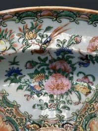An oval Chinese monogrammed Canton famille rose dish, 19th C.