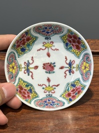 Five Chinese famille rose cups and six saucers with floral decor, Yongzheng/Qianlong