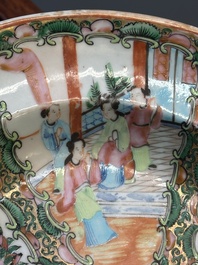 An oval Chinese monogrammed Canton famille rose dish, 19th C.