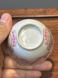 A 28-piece Chinese puce-enamelled and gilt armorial tea service with crowned monograms, Qianlong