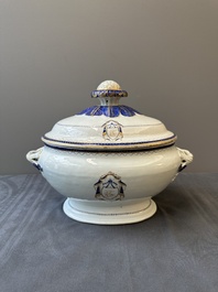 A Chinese export monogrammed blue-enameled and gilt tureen and cover, Qianlong