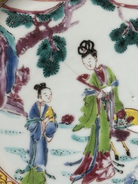 A pair of Chinese famille rose 'Magu' plates, Yongzheng