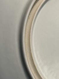 A Chinese famille rose dish with figural design and a 'rice production' vase, Qianlong mark, 20th C.