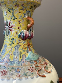 A Chinese famille rose vase with a mountainous landscape, Qianlong mark, Republic