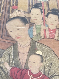Chinese school: 'Emperor Qianlong with children', ink and colour on silk, 18/19th C.