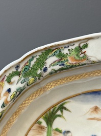 Een ovale Chinese Canton famille rose kom met figuratief decor, 19e eeuw