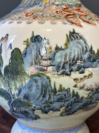 A Chinese famille rose vase with a mountainous landscape, Qianlong mark, Republic