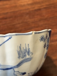 Bol en porcelaine de Chine en bleu et blanc &agrave; d&eacute;cor de la chasse mongole, marque de Chenghua, Kangxi