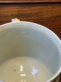A rare Chinese Canton famille rose covered sugar bowl, a cup and saucer, 19th C.