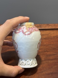 A 28-piece Chinese puce-enamelled and gilt armorial tea service with crowned monograms, Qianlong