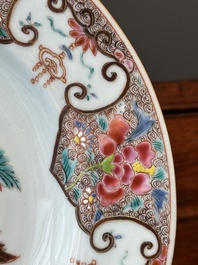 Five Chinese famille rose plates with floral design, Yongzheng/Qianlong