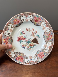 Five Chinese famille rose plates with floral design, Yongzheng/Qianlong