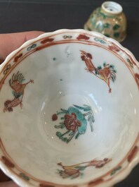 Twee paar Chinese famille verte koppen en schotels, Kangxi