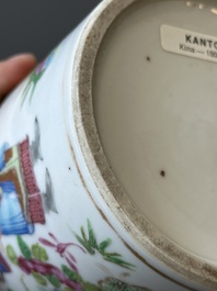 A pair of Chinese reticulated Canton famille rose brush pots, 19th C.