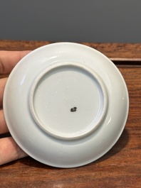 Five Chinese famille rose cups and six saucers with floral decor, Yongzheng/Qianlong