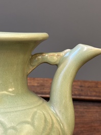 A Chinese Longquan celadon wine ewer with anhua design, Yuan/Ming