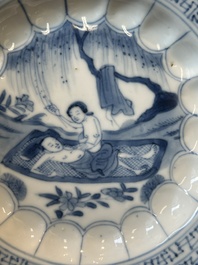 Six Chinese blue and white 'acupuncture' saucers, Kangxi