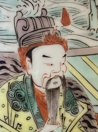 A Chinese famille verte rouleau vase with narrative design, 19th C.