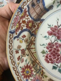 A pair of Chinese famille rose 'rooster' plates, Yongzheng