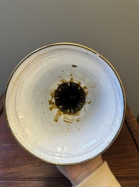 A large Chinese Canton enamel blue-ground 'shou' candlestick, Qianlong/Jiaqing