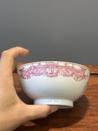 A 28-piece Chinese puce-enamelled and gilt armorial tea service with crowned monograms, Qianlong
