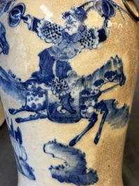 Three Chinese blue and white Nanking crackle-glazed vases, Chenghua mark, 19th C.