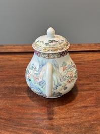 A Chinese famille rose teapot with landscape design, Yongzheng
