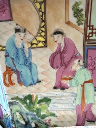 A pair of hexagonal Chinese Canton famille rose jardinieres on stands, 19th C.