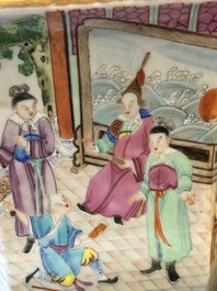A pair of hexagonal Chinese Canton famille rose jardinieres on stands, 19th C.