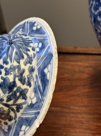 A Chinese blue and white 'lotus scroll' vase and cover, Kangxi