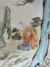 A Chinese famille verte dish, a famille rose basin and a dish, 19th C.