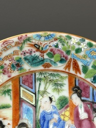 A Chinese Canton famille rose lobed armorial dish and a plate, 19th C.