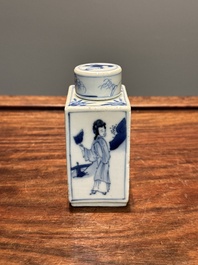 A rectangular Chinese blue and white 'Long Eliza' tea caddy and cover, Kangxi