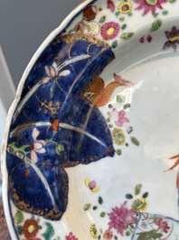 Collection de sept pi&egrave;ces en porcelaine de Chine famille rose &agrave; d&eacute;cor de feuilles de tabac, Qianlong