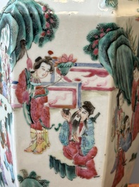 A pair of Chinese hexagonal famille rose vases, 19th C.