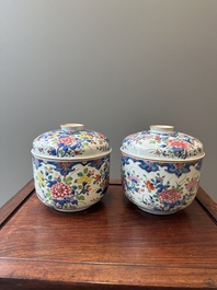 A pair of large Chinese famille rose jars and covers with floral design, Qianlong