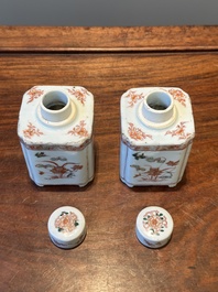 A pair of Chinese famille verte square tea caddies, Kangxi
