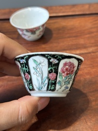 Nine Chinese famille rose cups and eight saucers, Yongzheng/Qianlong