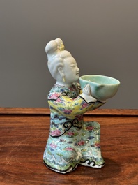A Chinese famille rose figure of a lady with a bowl, Yongzheng