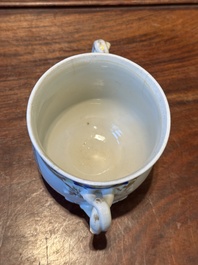 A rare Chinese Canton famille rose covered sugar bowl, a cup and saucer, 19th C.