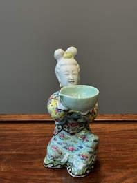 A Chinese famille rose figure of a lady with a bowl, Yongzheng