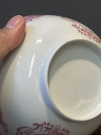 A 28-piece Chinese puce-enamelled and gilt armorial tea service with crowned monograms, Qianlong