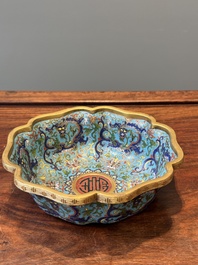 A Chinese flower-shaped cloisonn&eacute; 'dragon' bowl, Qianlong