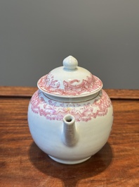 A 28-piece Chinese puce-enamelled and gilt armorial tea service with crowned monograms, Qianlong