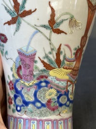 A small Chinese famille rose 'nine peaches' vase and an 'antiquities' vase, 19th C.